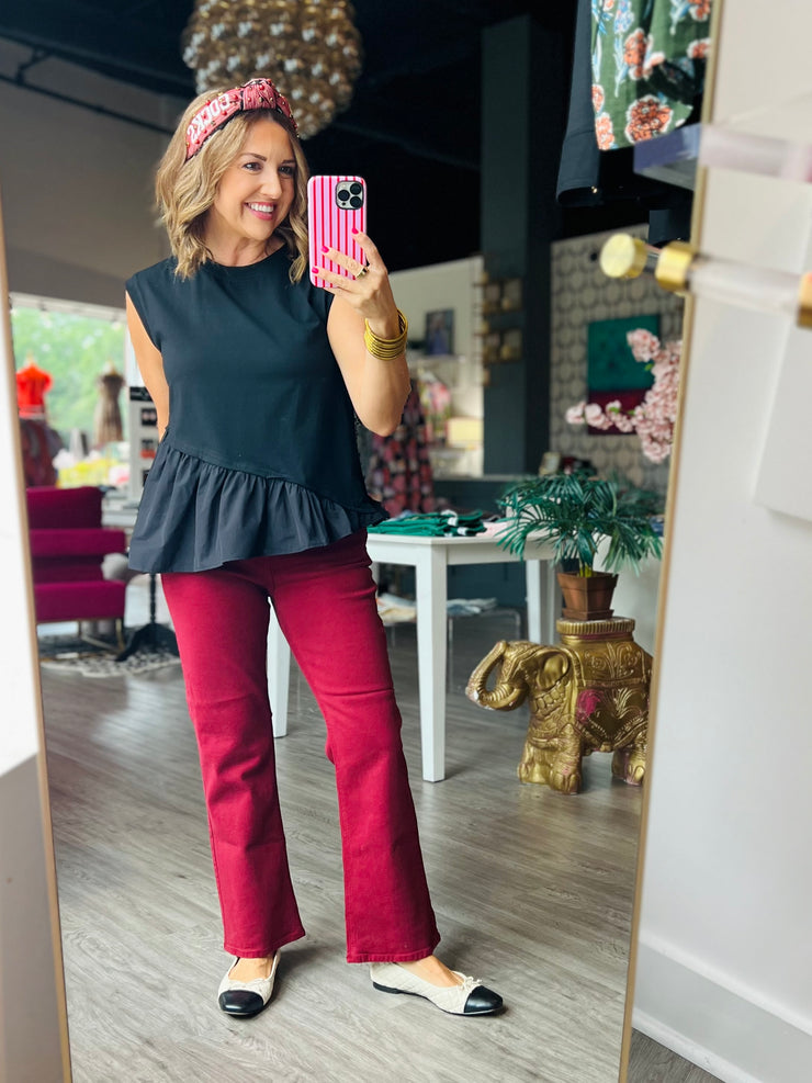 Asymmetrical Peplum Top | Black