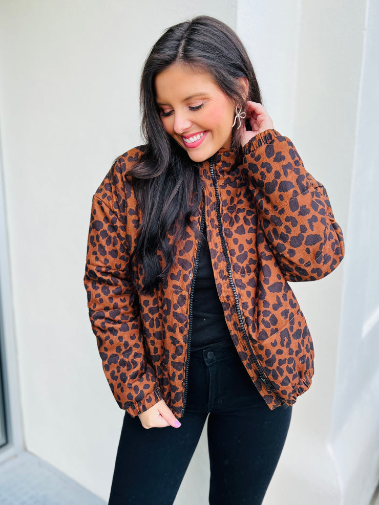 Leapin' Leopard Puffer Jacket - SMALL