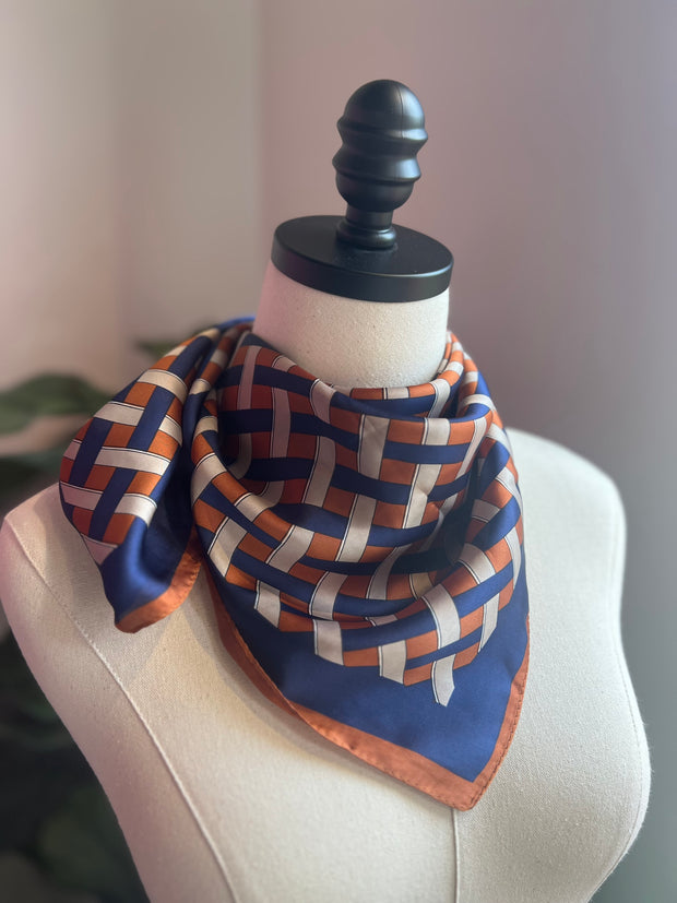 Geo Scarf | Cognac / Navy