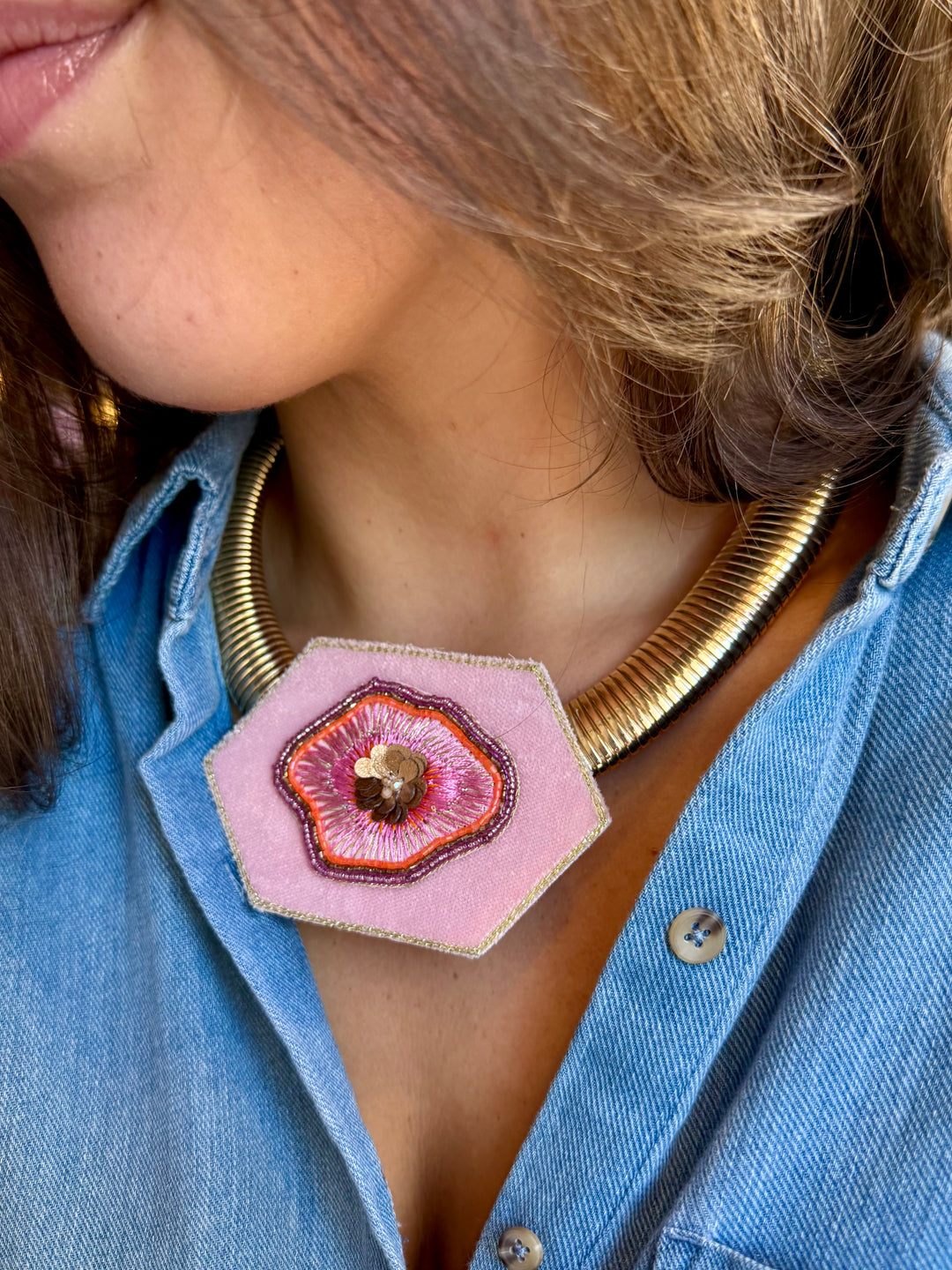 Gilded Medallion Necklace | Pink
