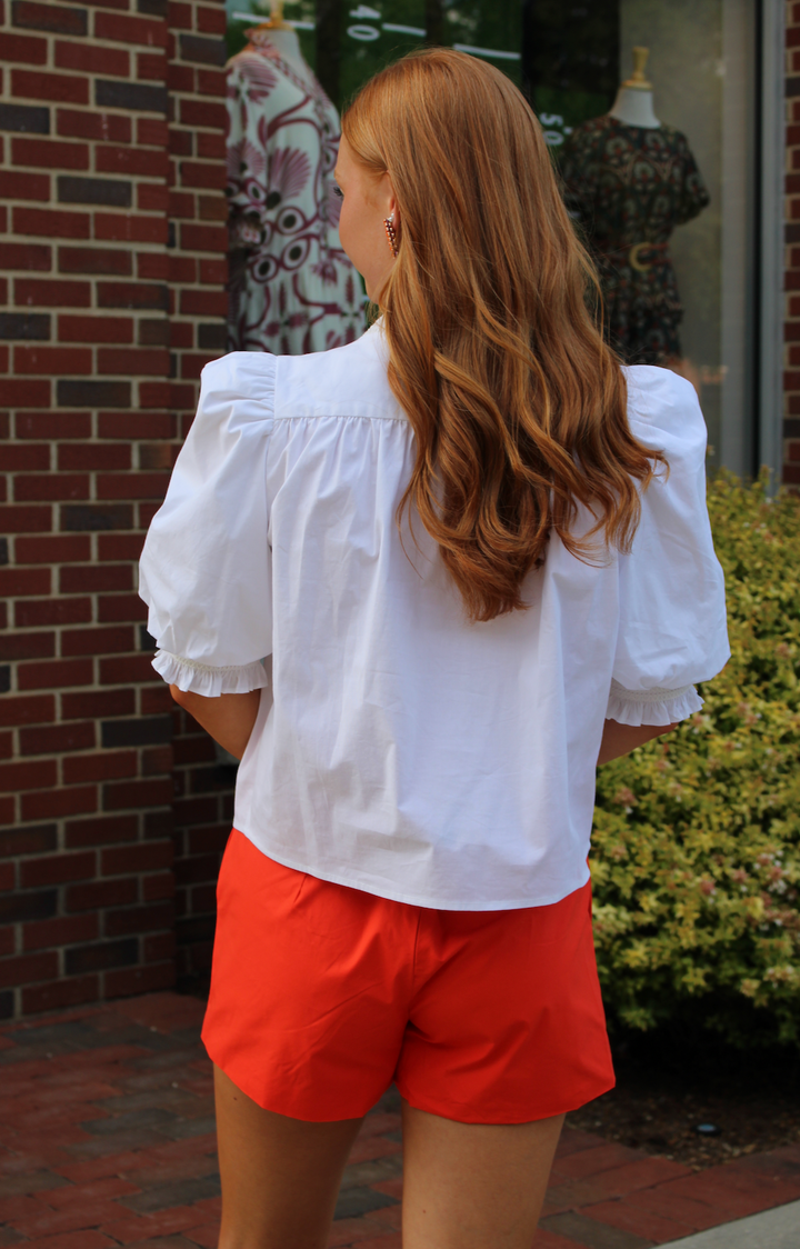 White Poplin Ruffle Top