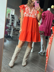 Teton Embroidered Dress | Orange