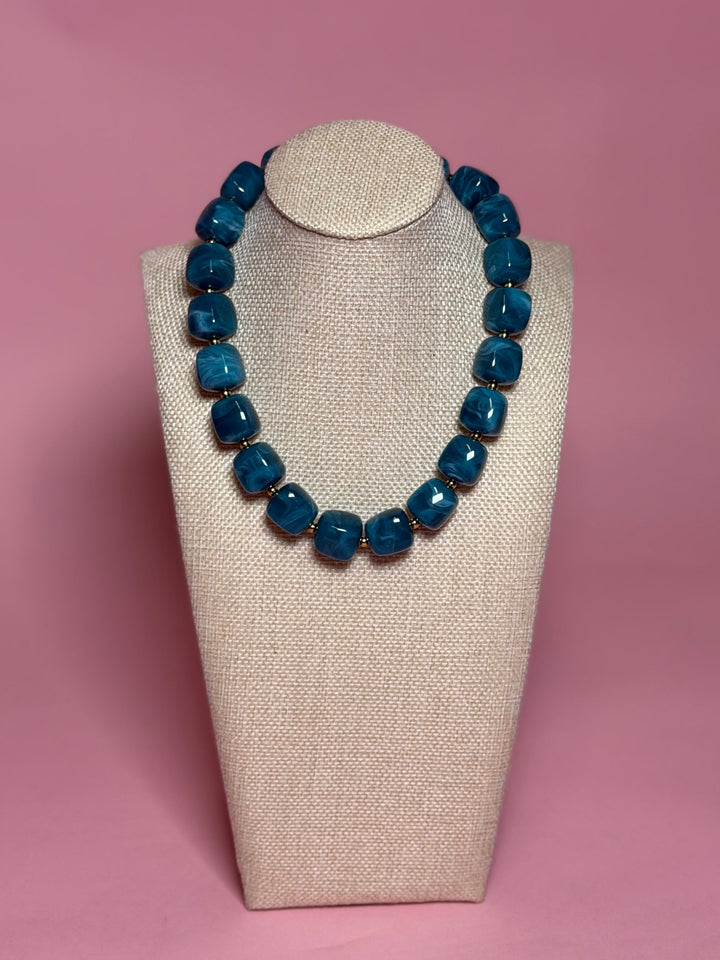 Marble Cube Necklace | Sky Blue