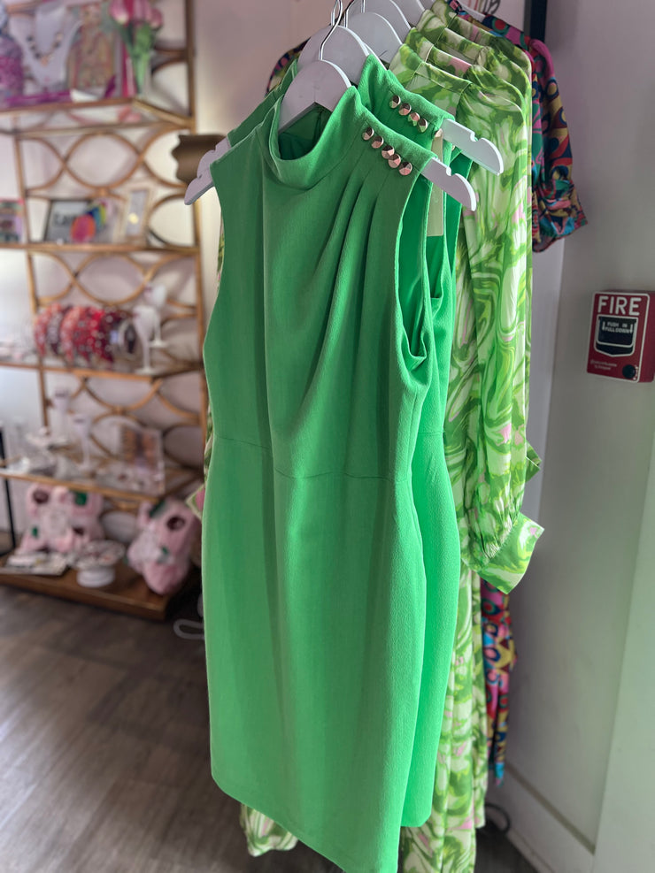 Apple Green Shoulder Pleat Dress