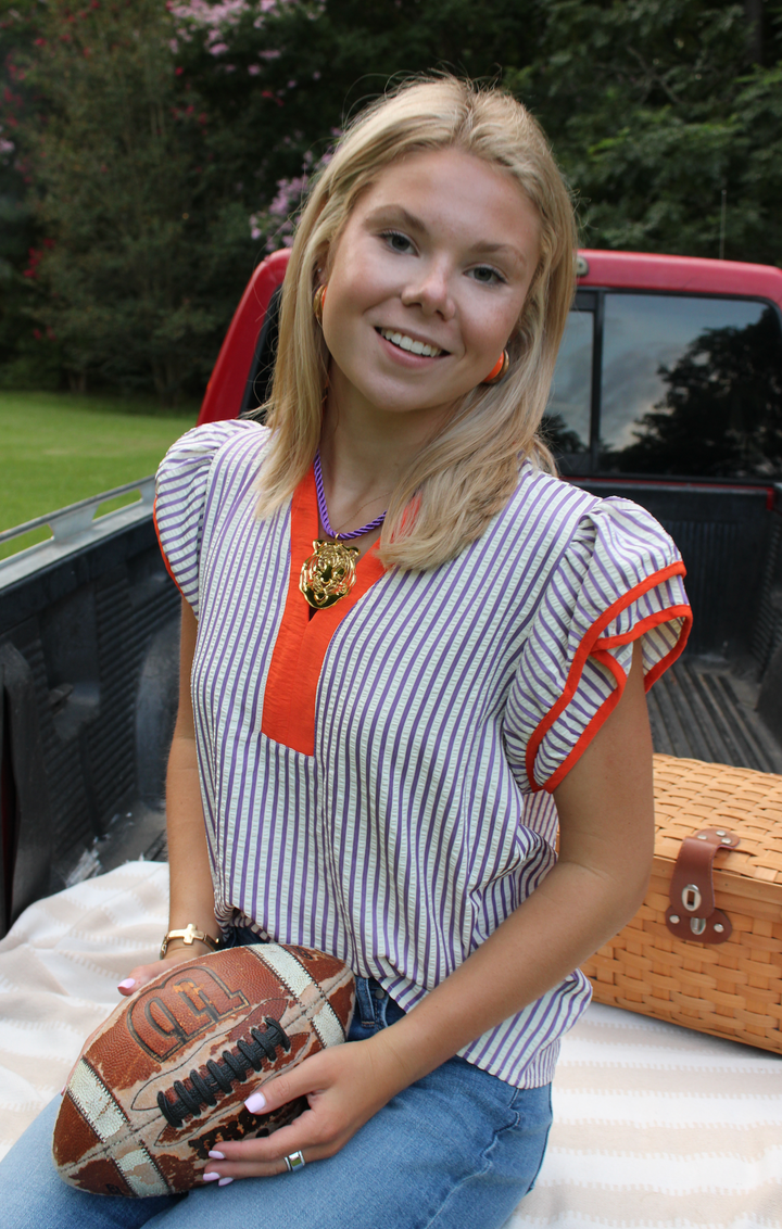 Campus Stripe Top | Orange &amp; Purple