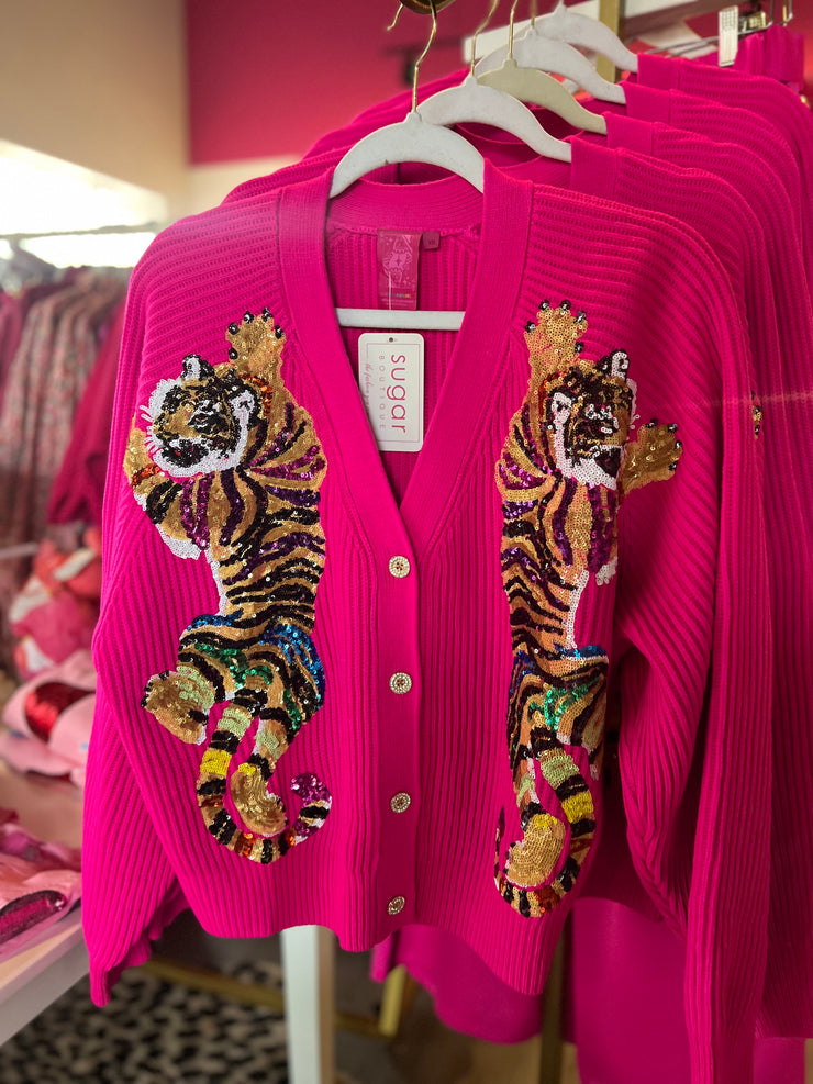 Neon Pink Multi Rainbow Tiger Cardigan
