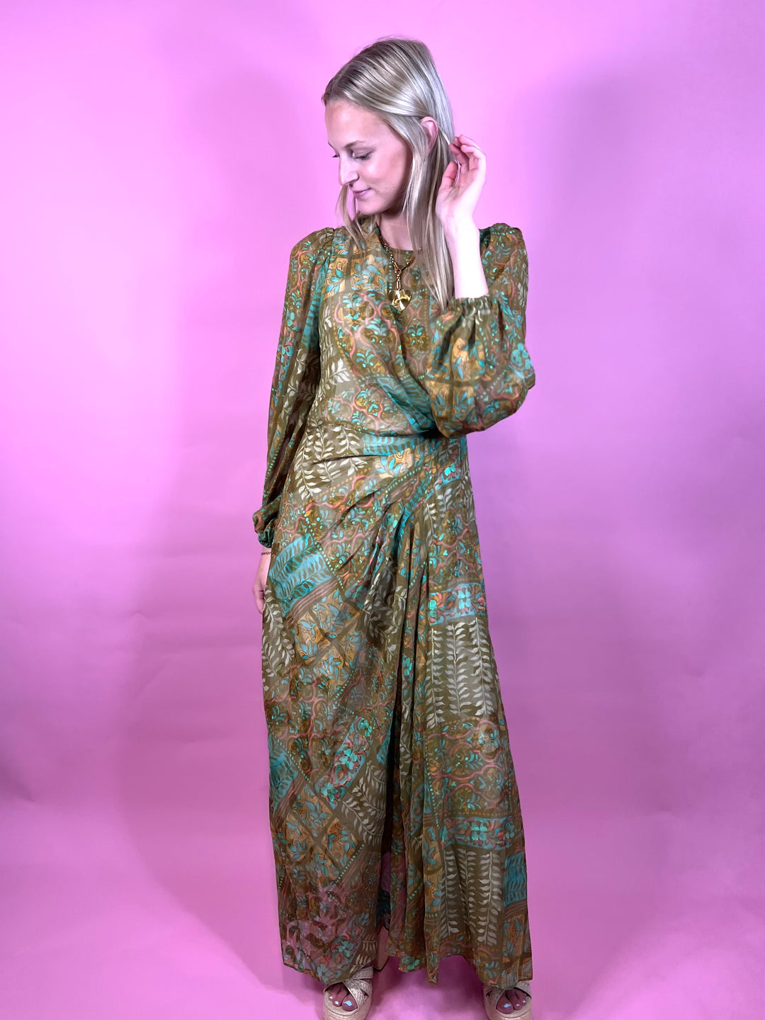 Olive Tapestry Maxi Dress