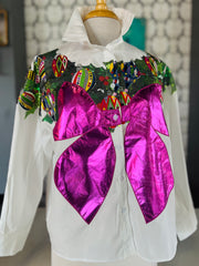 Multi Metallic Wreath Cotton Button Up