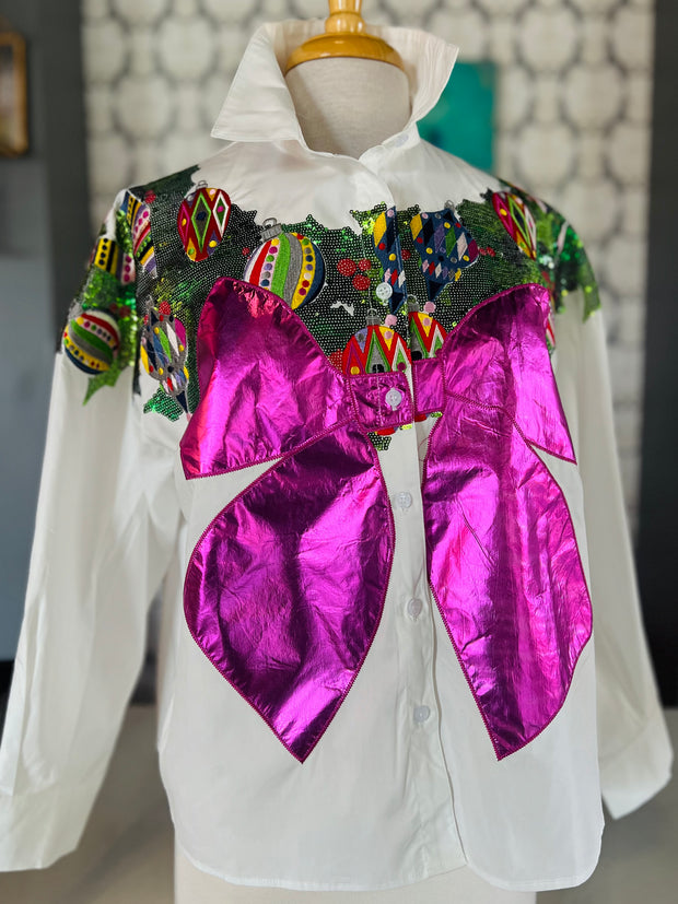 Multi Metallic Wreath Cotton Button Up