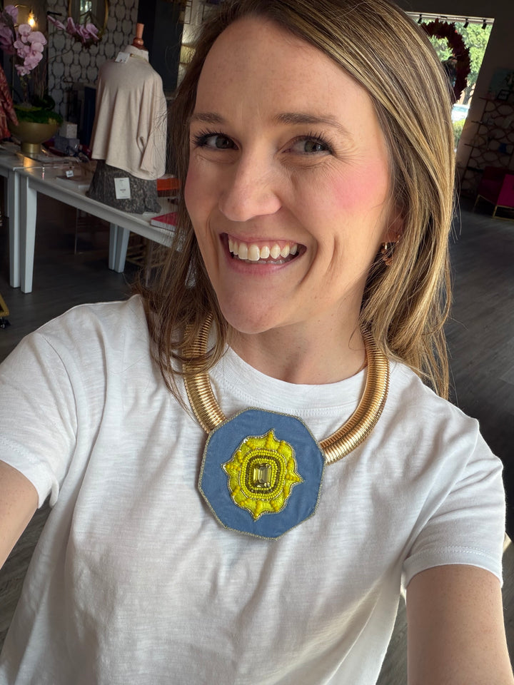 Gilded Medallion Necklace | Blue
