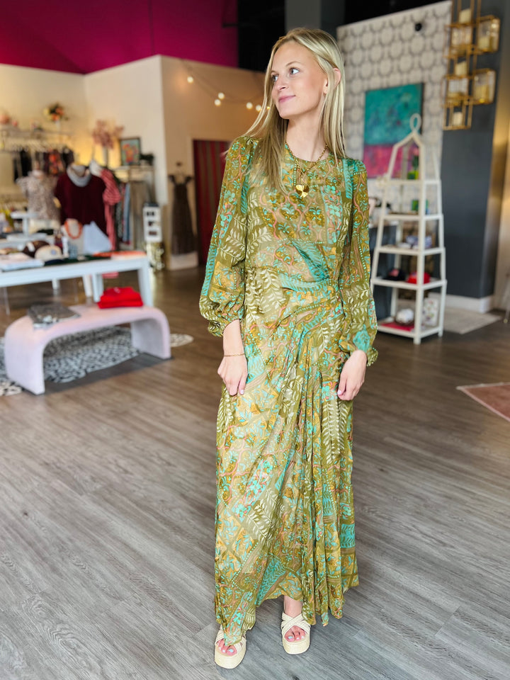 Olive Tapestry Maxi Dress