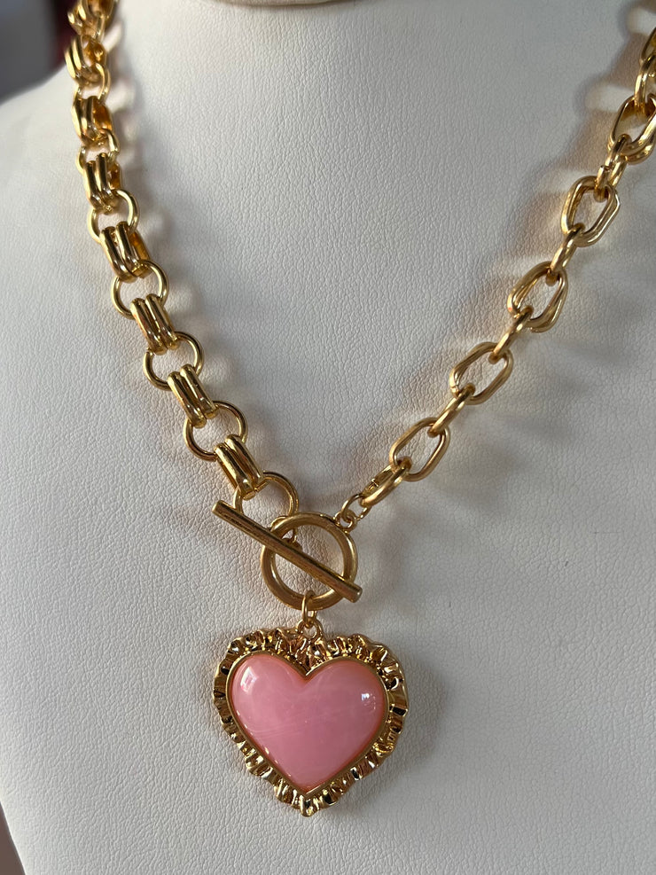 Golden Pink Heart Necklace