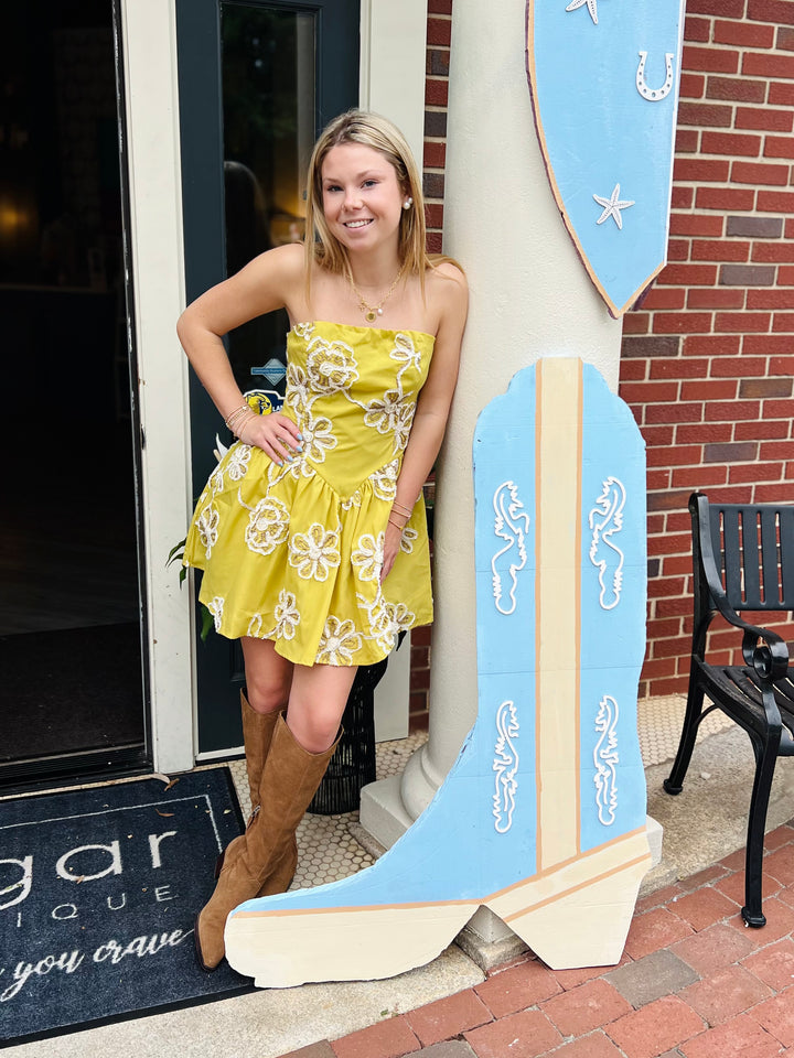 Honeycomb Coral Strapless Dress