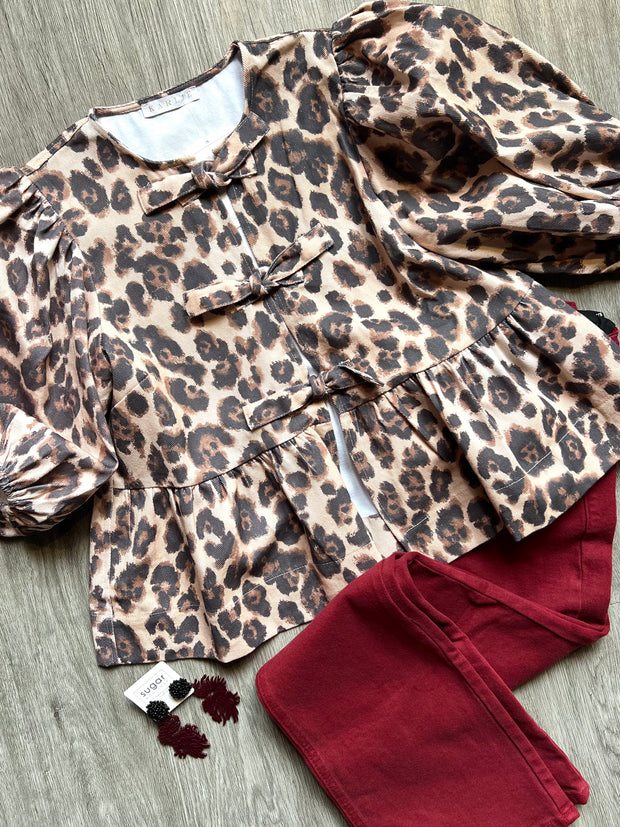 8.28 PREORDER :: Cami Leopard Denim Knot Top
