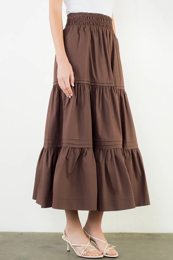 Brown Cascade Maxi Skirt