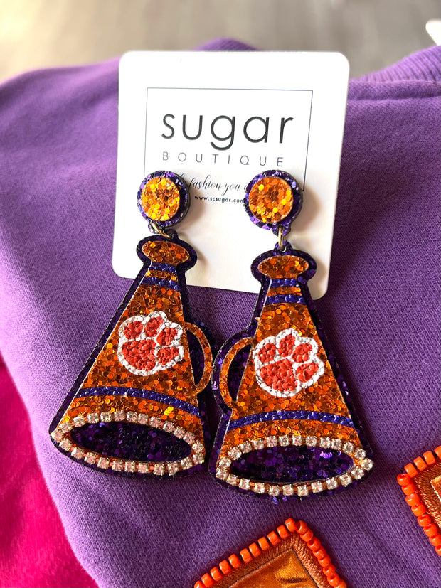 Shimmering Megaphone Earring | Clemson