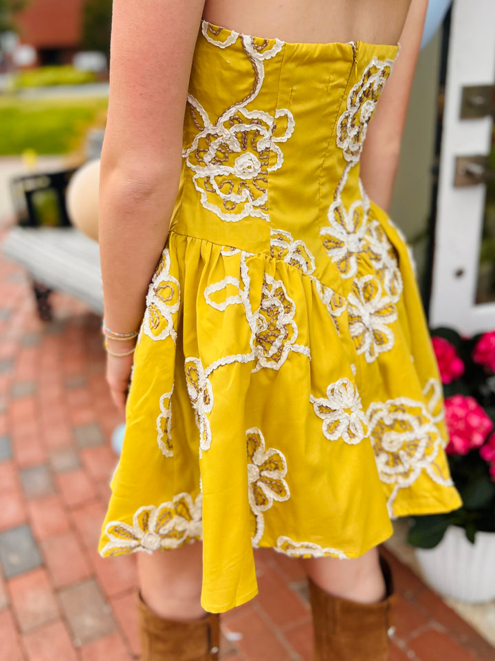 Honeycomb Coral Strapless Dress