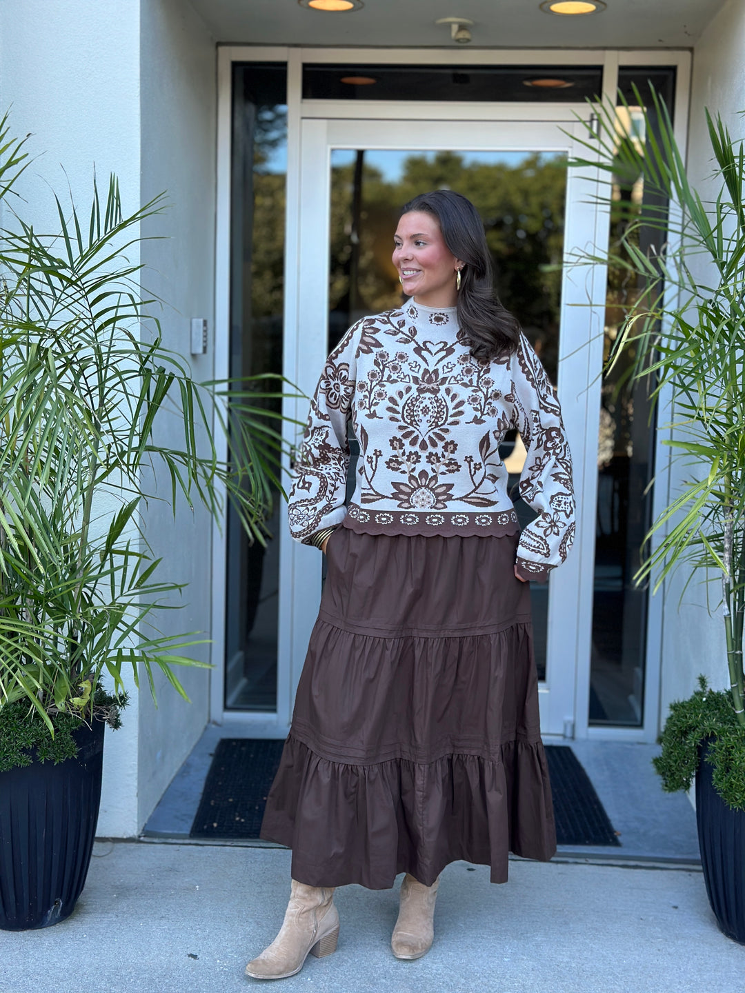 Espresso Floral Knit Sweater