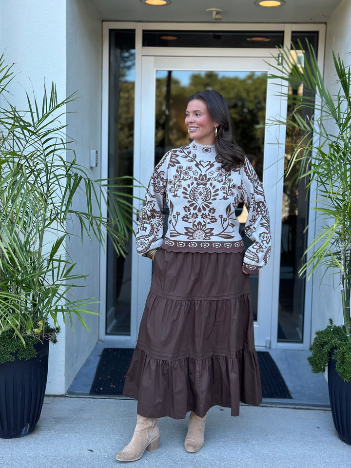 Espresso Floral Knit Sweater