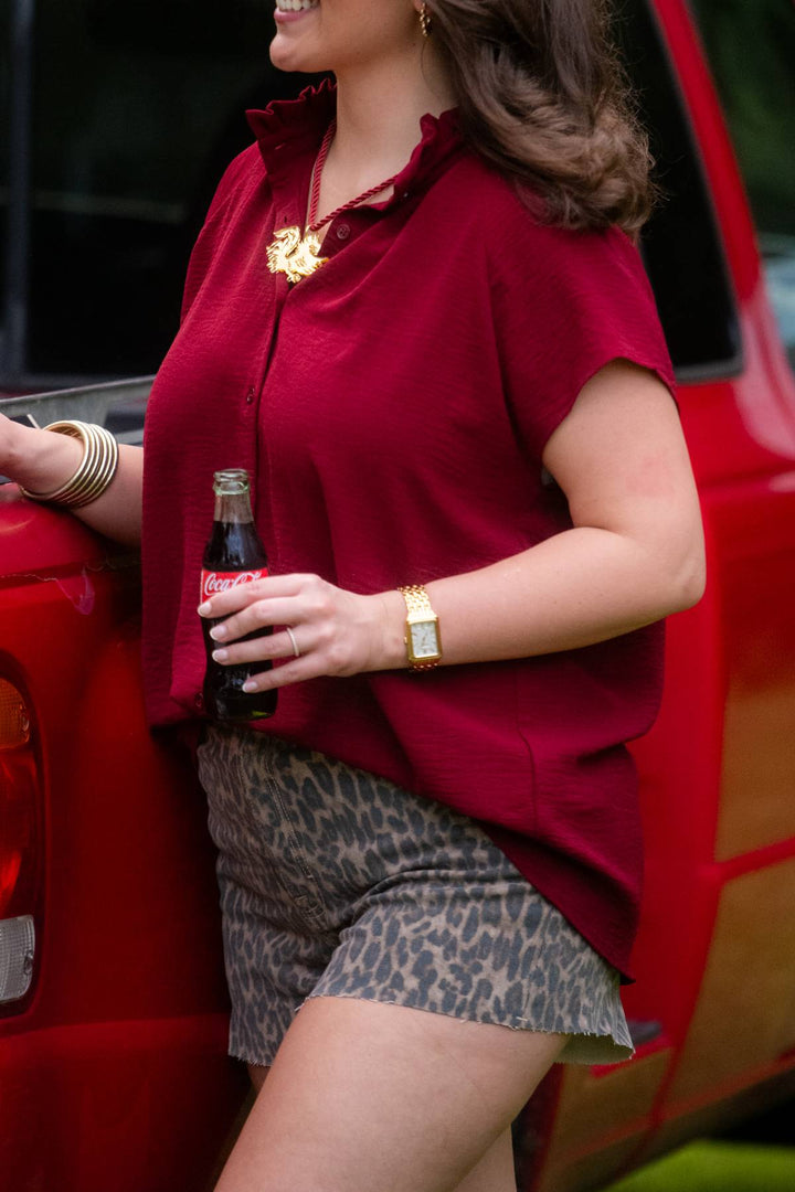 Catherine Button Down Blouse | Garnet