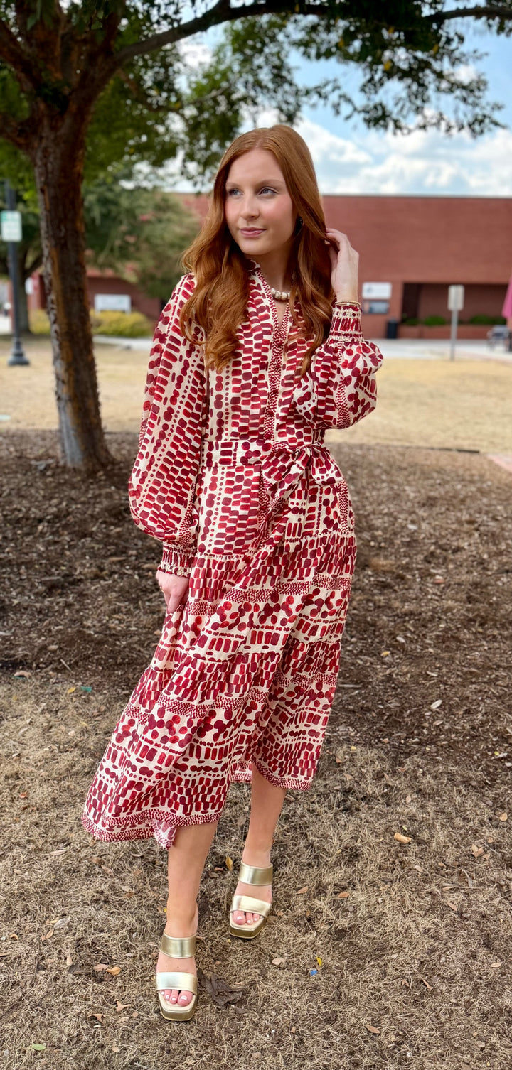 Crimson Rhythm Midi Dress