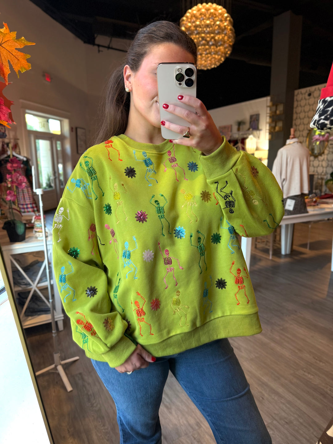 Multi Skeleton Sweatshirt | Lime Green