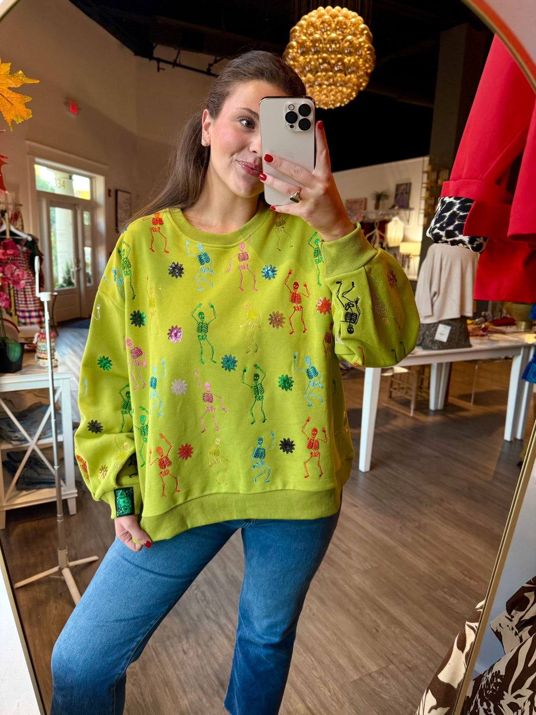 Multi Skeleton Sweatshirt | Lime Green