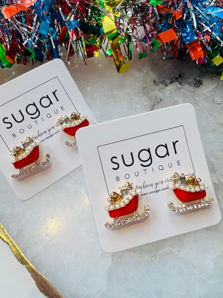 Santa's Sleigh Jeweled Stud