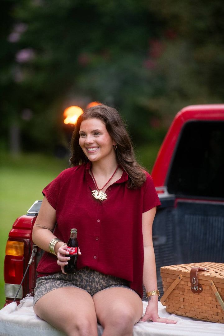 Catherine Button Down Blouse | Garnet