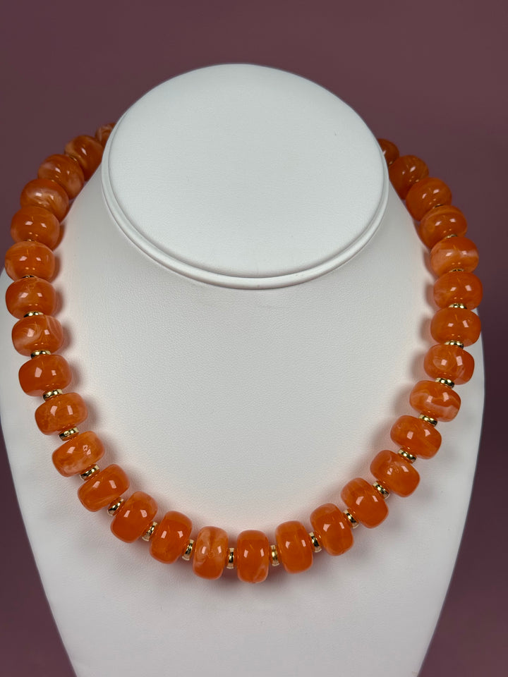 Mini Rondelle Beaded Necklace | Orange