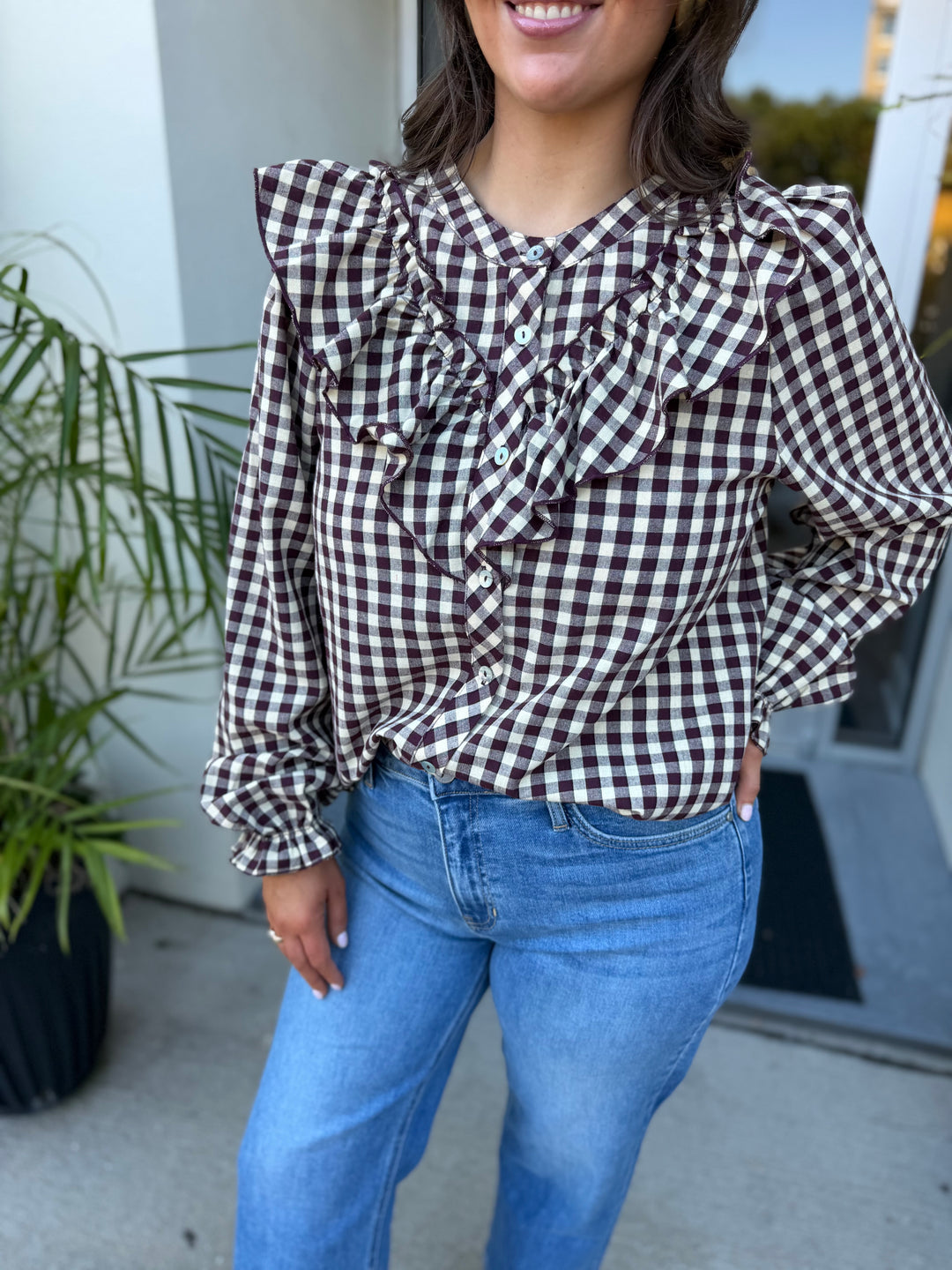 Charlie Gingham Ruffle Top