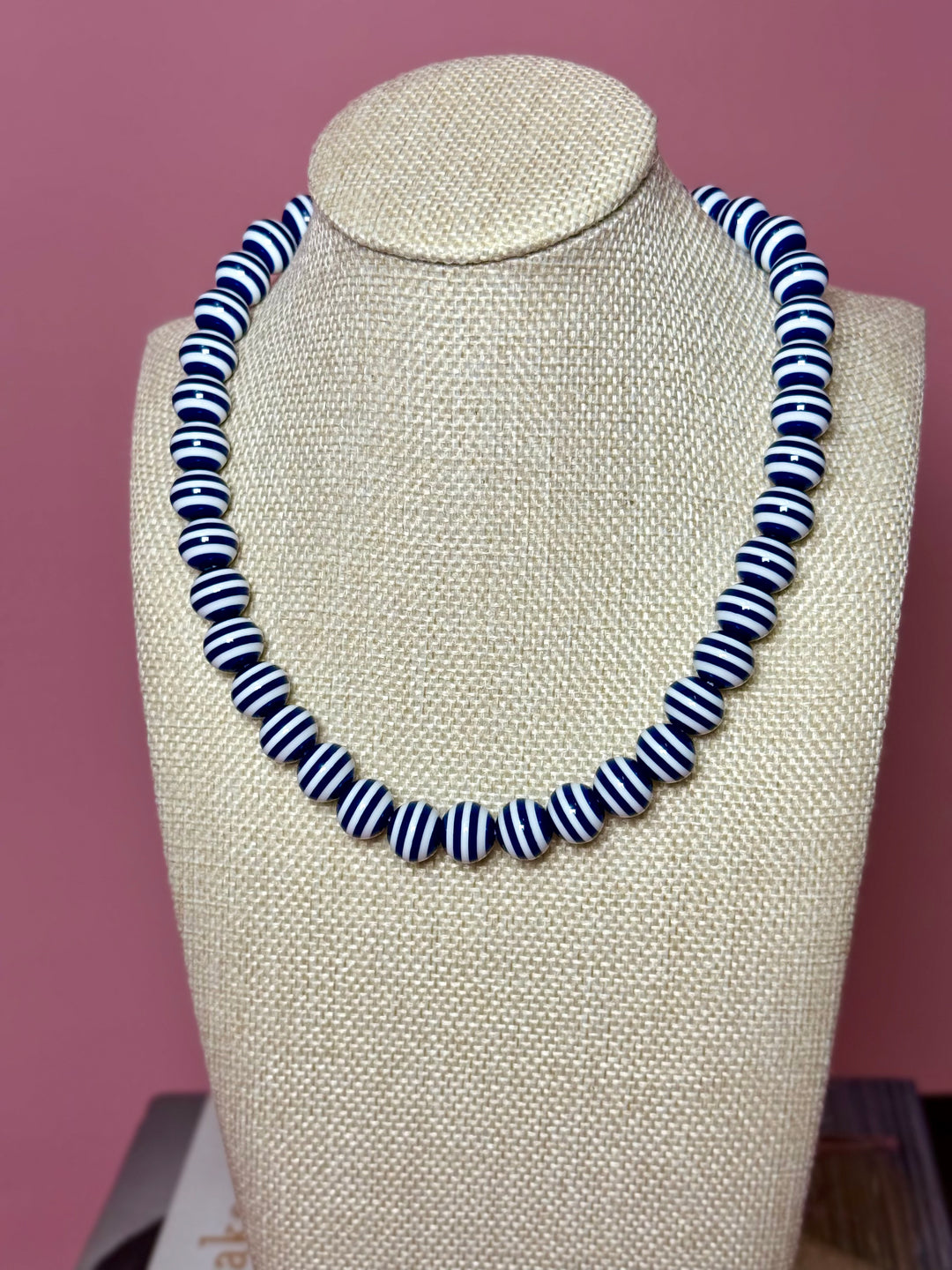 Mini Candy Coated Necklace | Navy Stripe