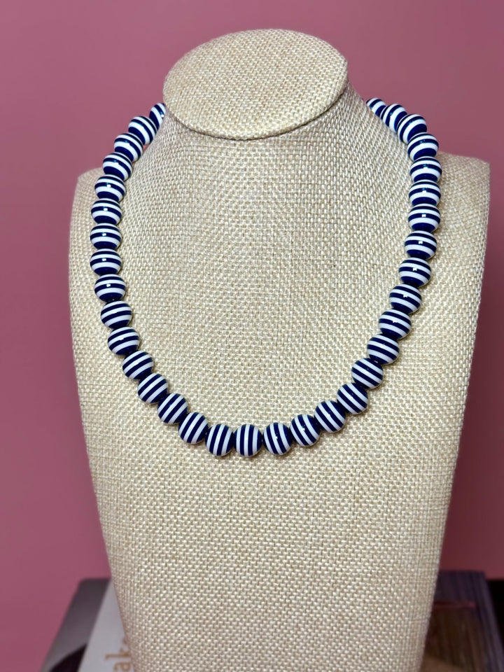 Mini Candy Coated Necklace | Navy Stripe