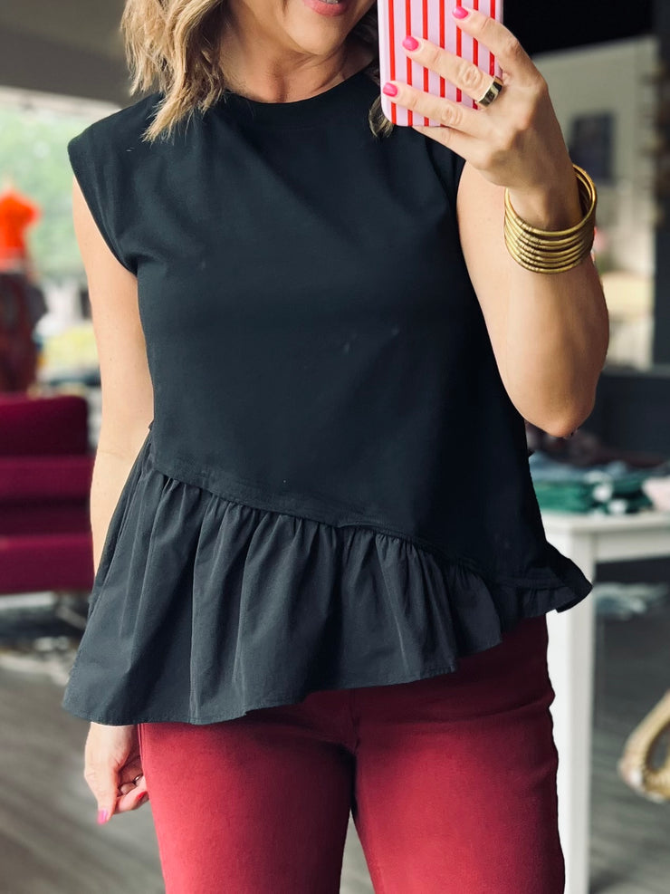 Asymmetrical Peplum Top | Black