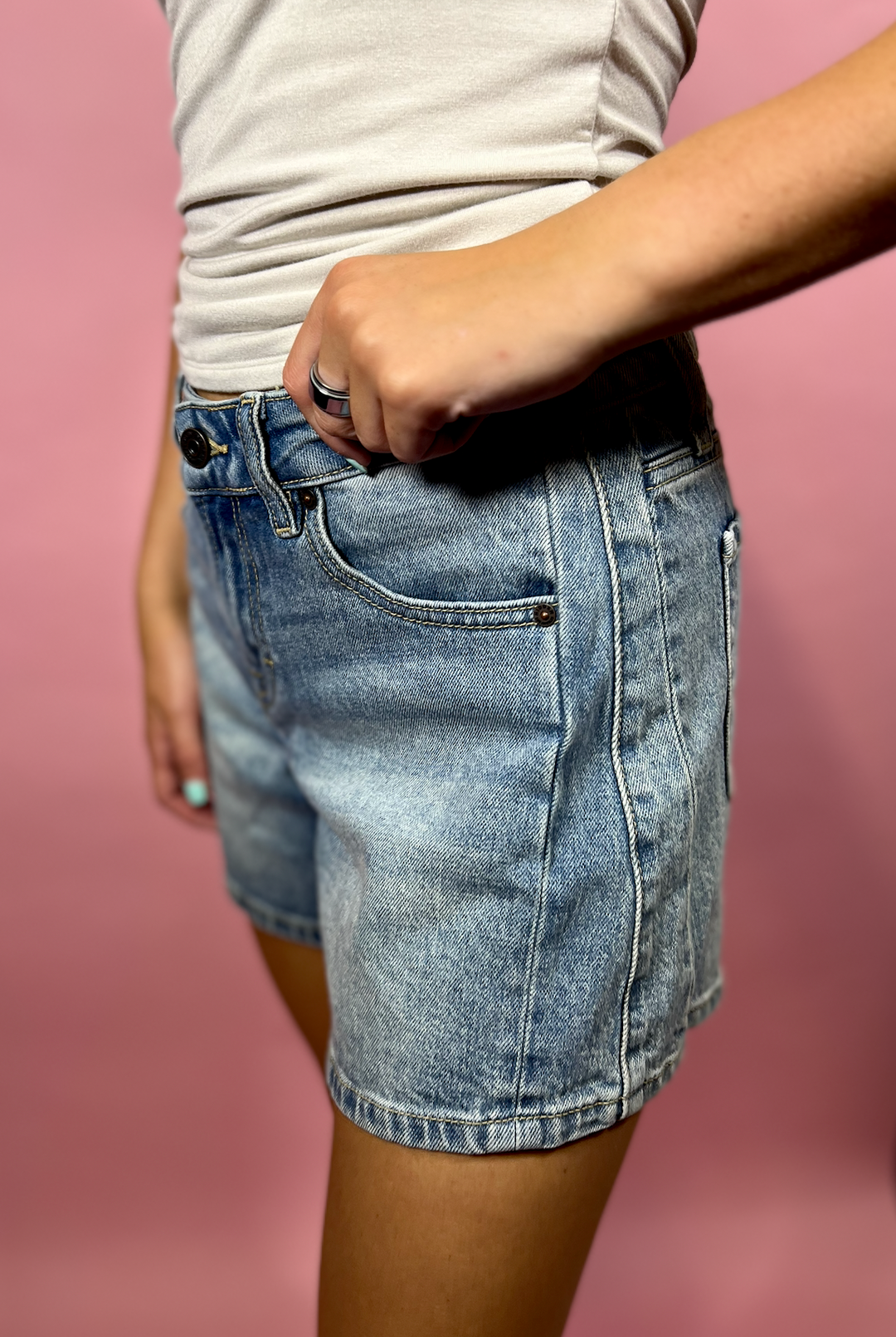 Side Seam A Line Sorts | Medium Wash