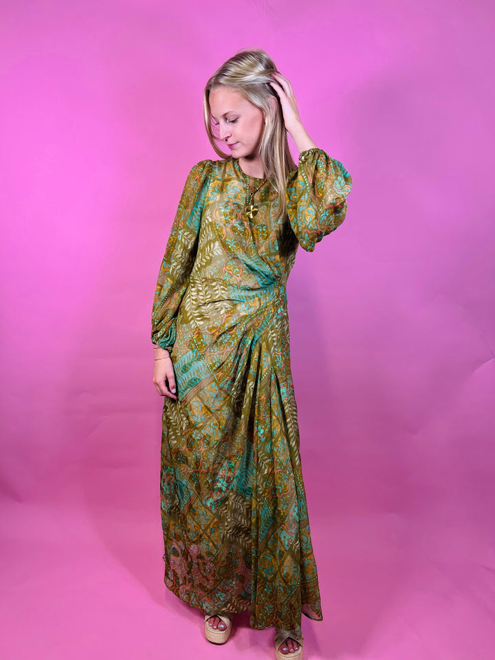 Olive Tapestry Maxi Dress