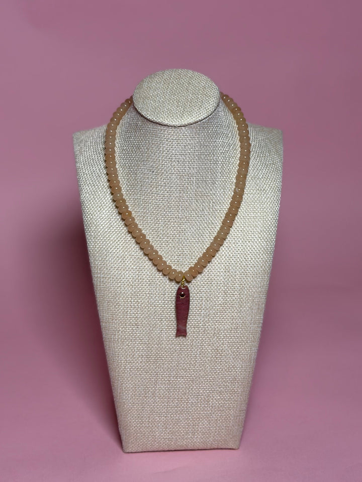 Mini Rondelle Bead Fish Necklace - Mauve
