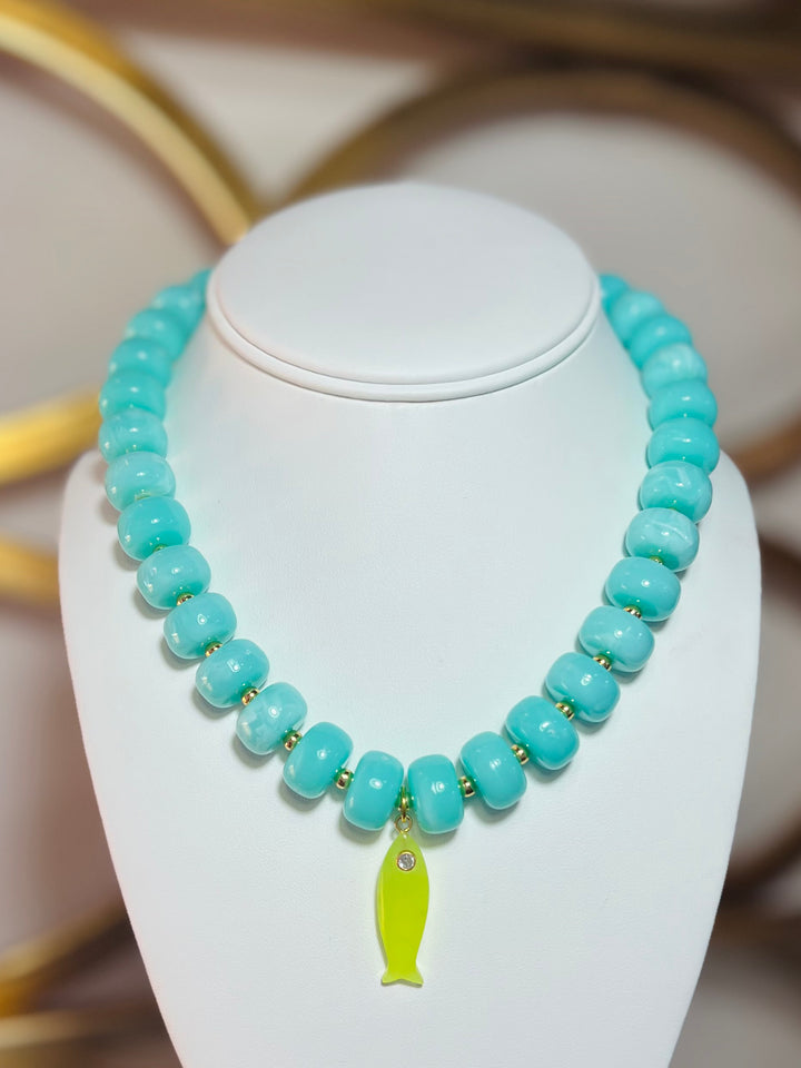 Rondelle Fish Bead Necklace | Lime