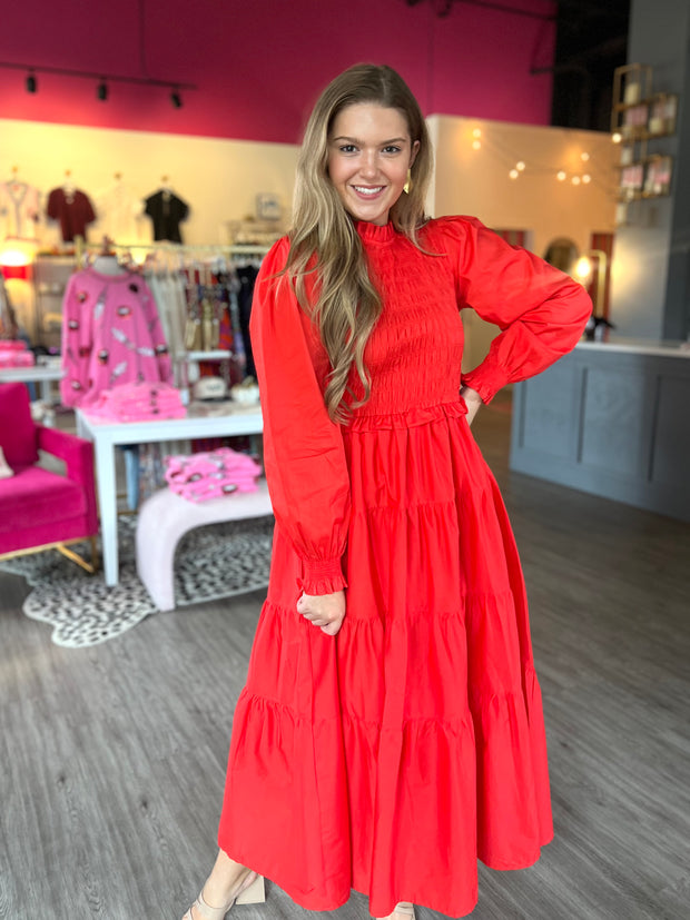 Lora Smocked Maxi Dress | Red Spice