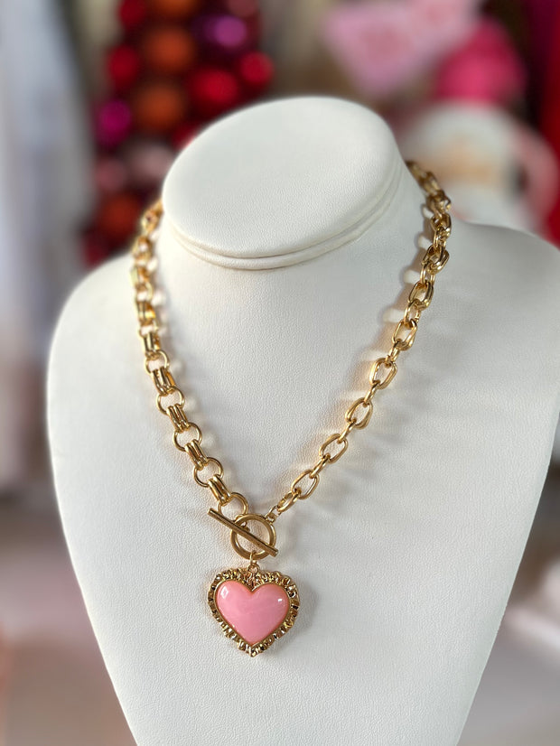 Golden Pink Heart Necklace