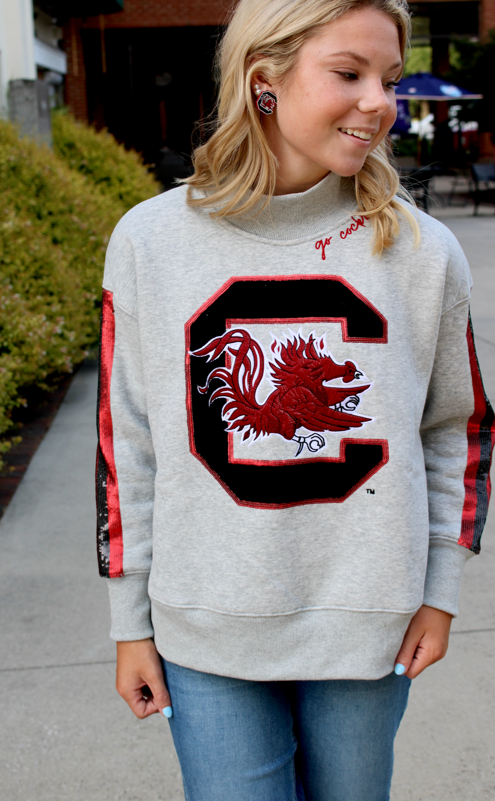 Mock Neck Sequin Stripe Sweatshirt | UofSC