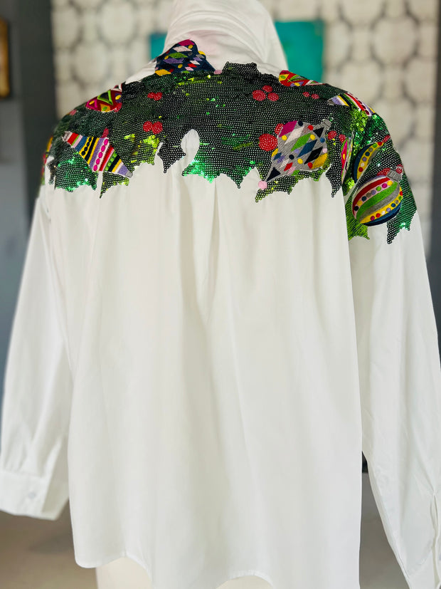 Multi Metallic Wreath Cotton Button Up
