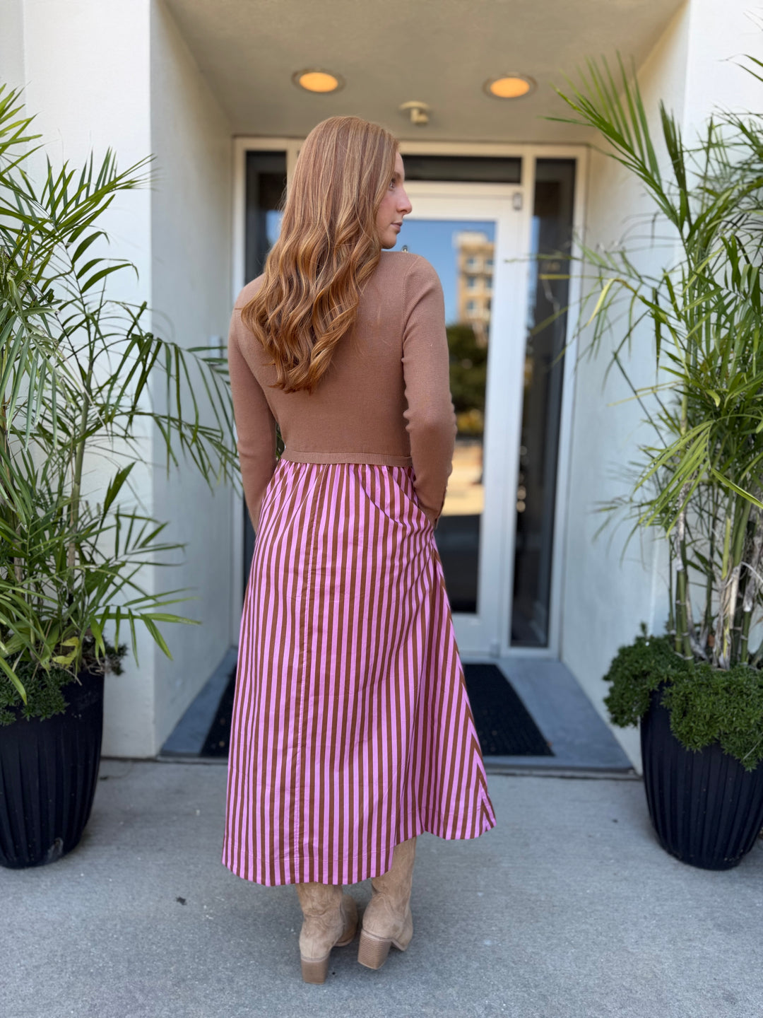 Camel Knit Striped Maxi Dress