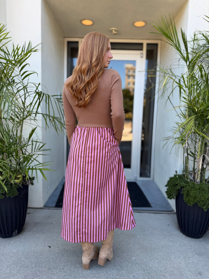 Camel Knit Striped Maxi Dress
