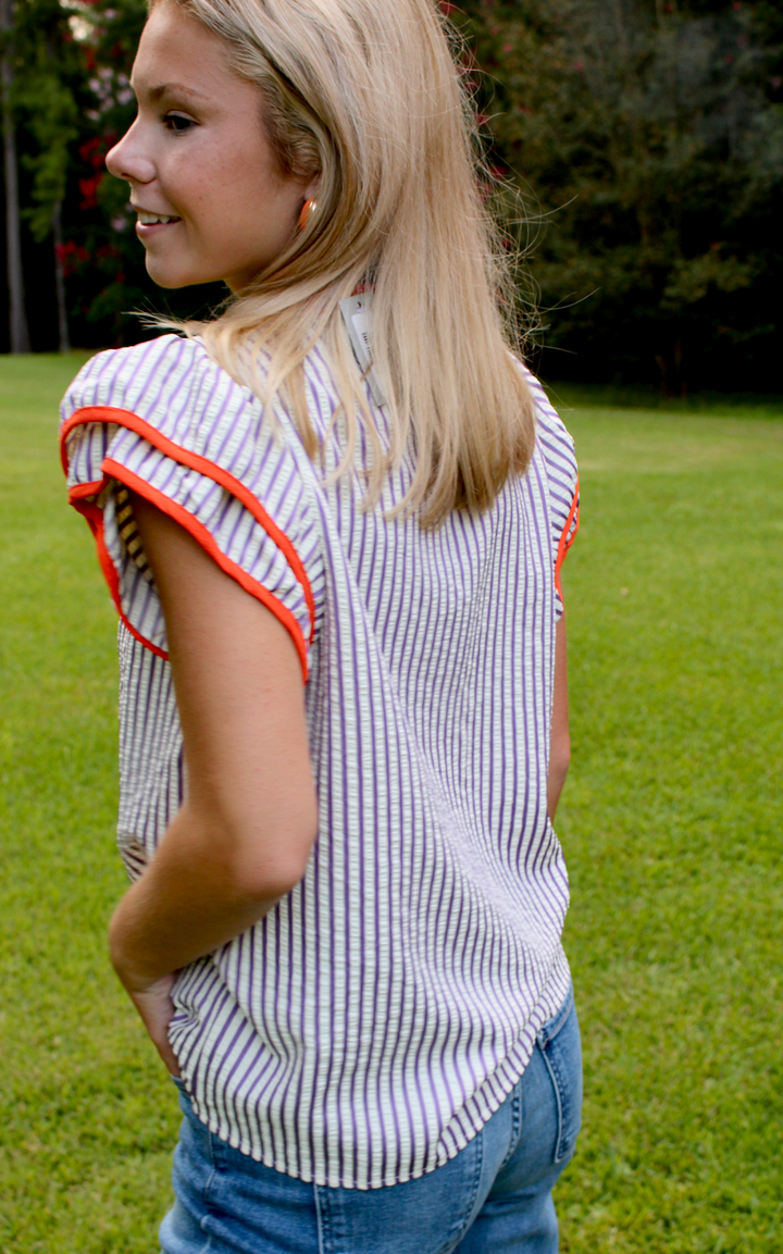 Campus Stripe Top | Orange &amp; Purple