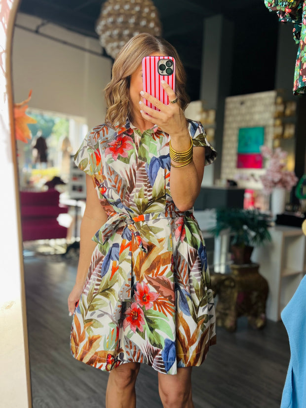 Leaf Mosaic Fit & Flare Dress