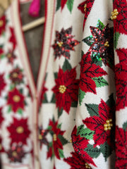 White & Red Poinsettia Cardigan