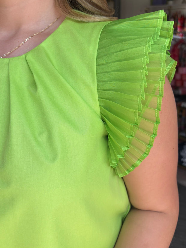 Polly Pleated Top | Lime