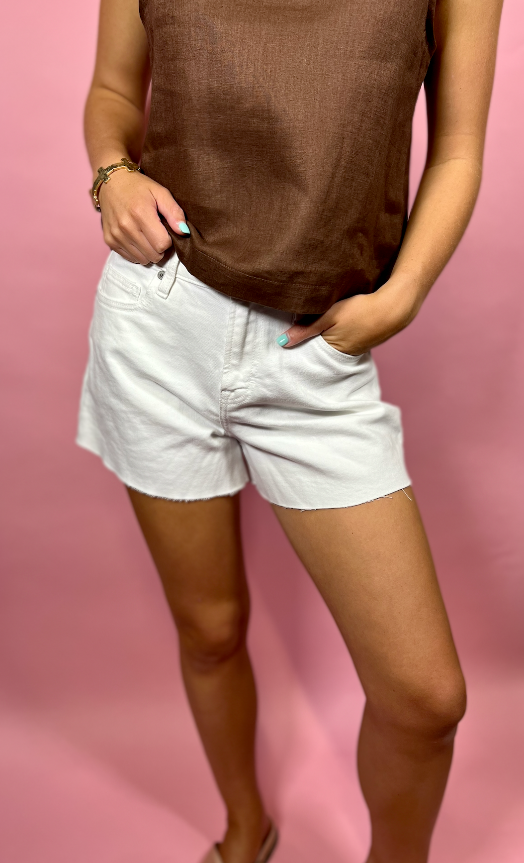 Frayed Hem A Line Shorts | White