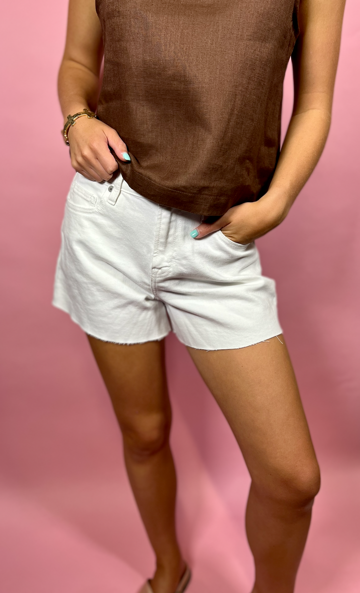 Frayed Hem A Line Shorts | White
